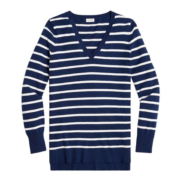 J. Crew Factory Striped wool blend V-neck tunic sweater BB207 M Blue - Picture 1 of 2